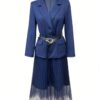 Summer/Autumn Elegant Fashion Blazer And Mesh Half Skirt 2pcs Set for ladies