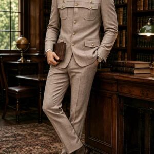 New Brown Chinese Collar Suit