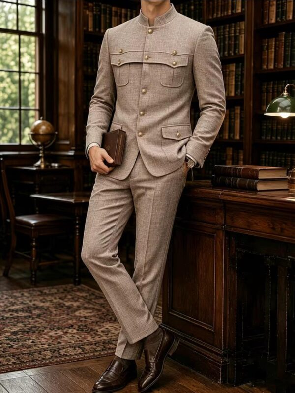 New Brown Chinese Collar Suit