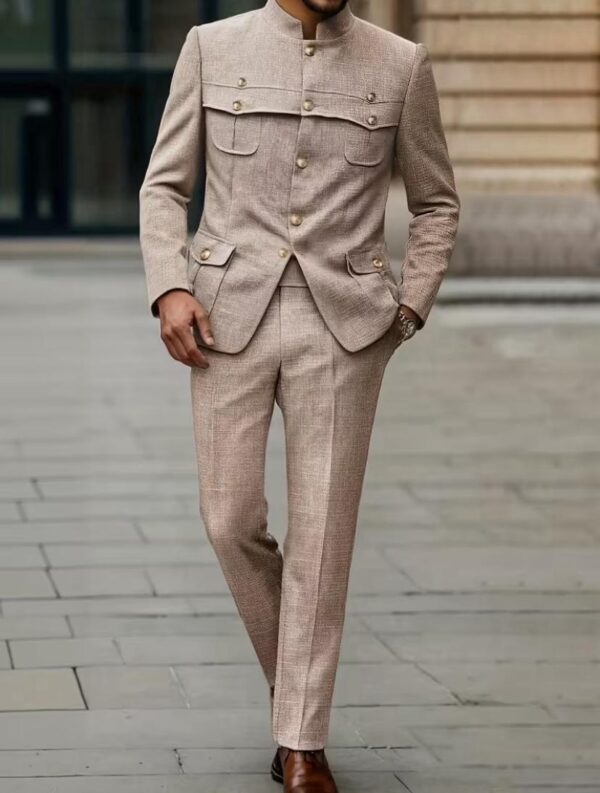 New Brown Chinese Collar Suit
