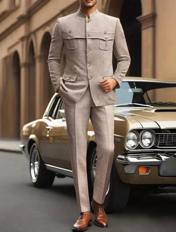 New Brown Chinese Collar Suit